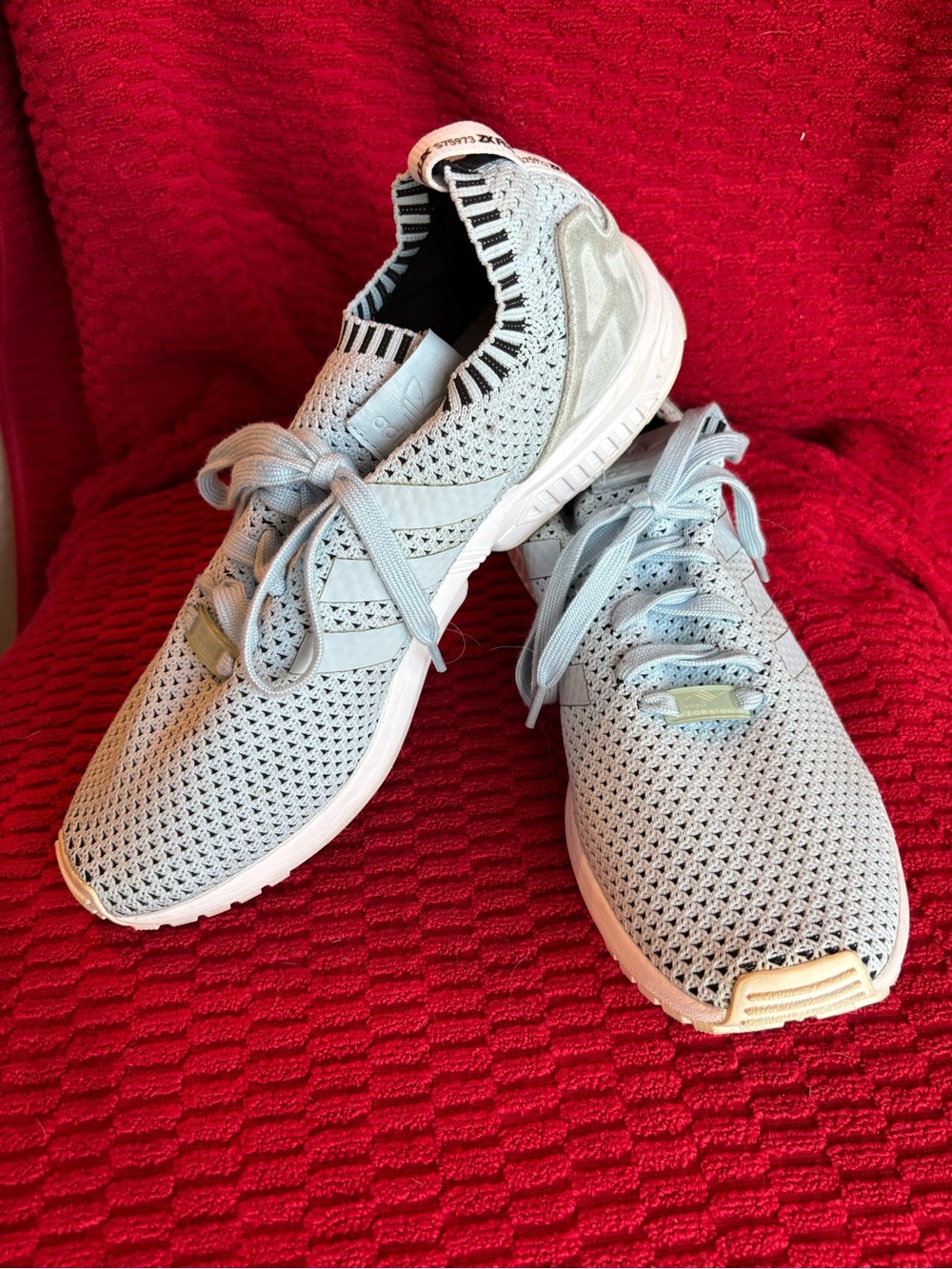 adidas Men’s Pale Blue Knit Lace-Up Sneakers